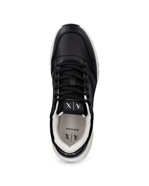ARMANI EXCHANGE Black Perforated Panelled Sneakers for men