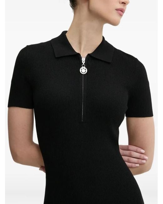 HUGO Black Ribbed Zip-Front Mini Dress
