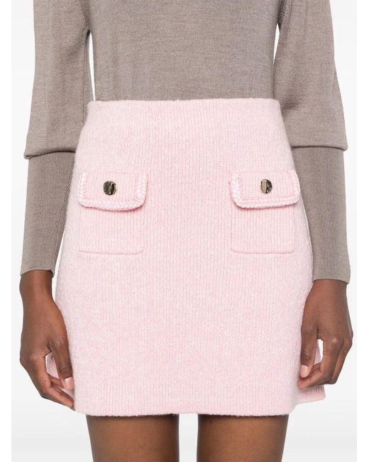 Self-Portrait Pink Mélange-Effect Cotton-Blend Mini Skirt