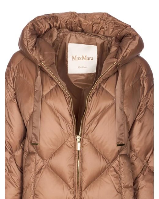 Max Mara Brown Gesteppte Trefe Daunenjacke mit Kapuze