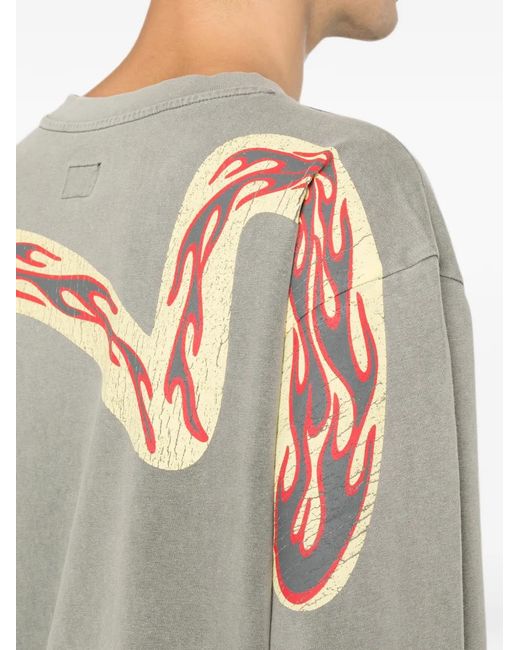 Evisu Gray Printed Long-Sleeve T-Shirt for men