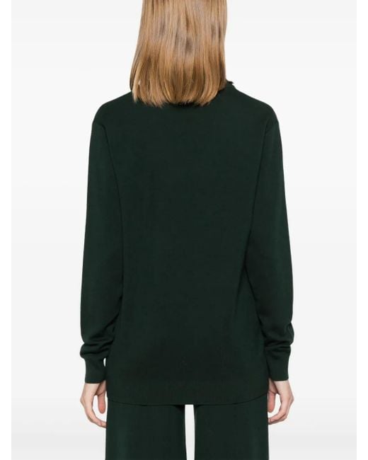 Max Mara Green V-Neck Ribbed Wool Knit Sweater
