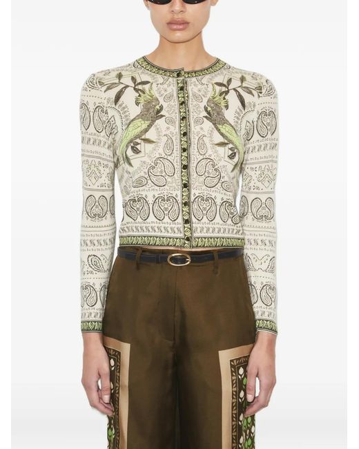 Tory Burch White Printed Wool Cardigan