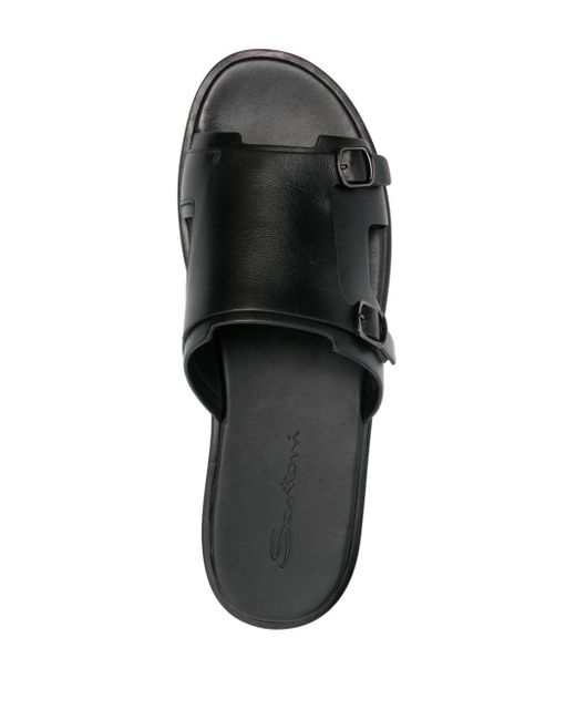 Santoni Black Double-buckle Leather Sandals for men