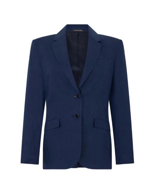 Brooks Brothers Blue Single-Breasted Linen Blazer