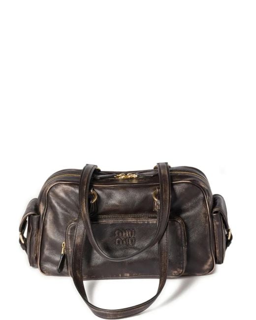 Miu Miu Brown Pocket Logo-Embossed Tote Bag