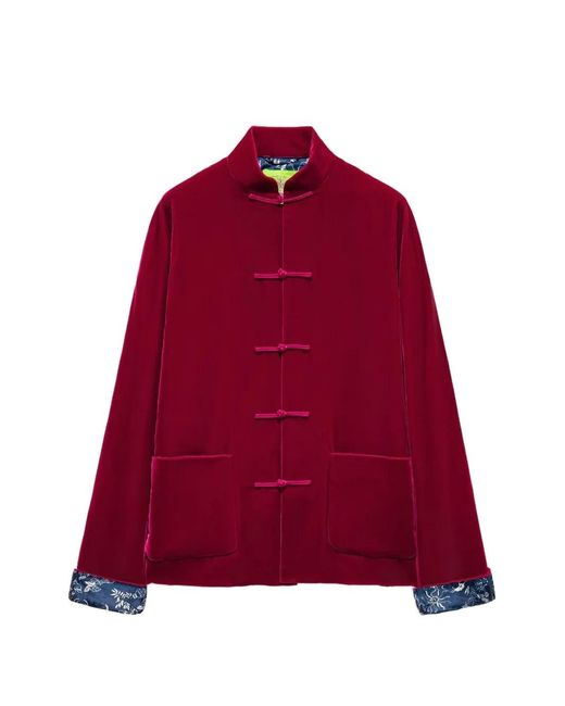 Shanghai Tang Red Tang Velvet Mandarin Jacket for men