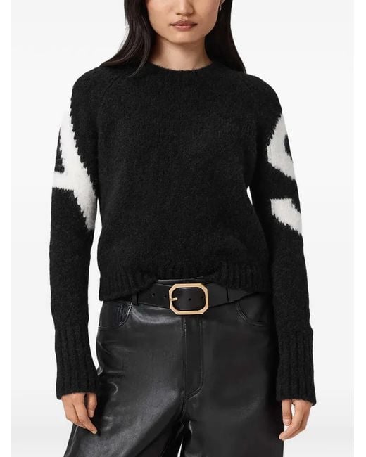 AllSaints Black Sylvie Long-Sleeve Graphic Sweater