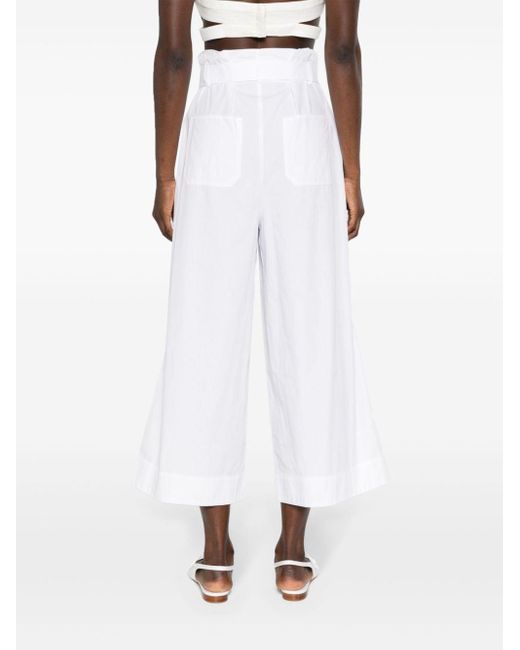 Pinko White High-Waisted Cropped Trousers