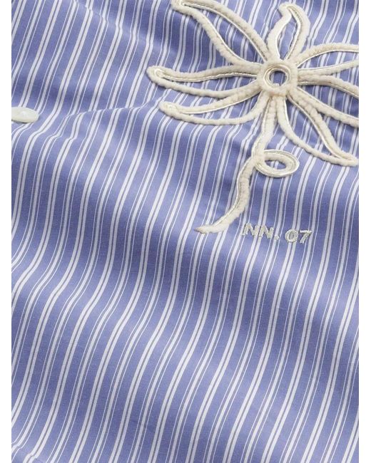 NN07 Blue Embroidered-Flower Striped Shirt for men