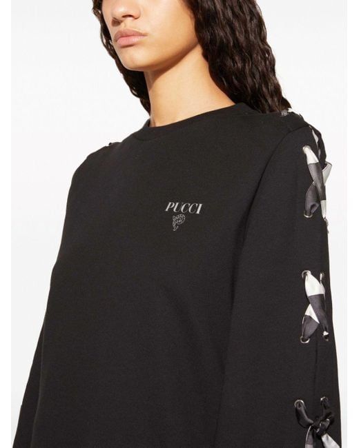 Emilio Pucci Black Giardino-print Lace-detail Cotton Sweatshirt
