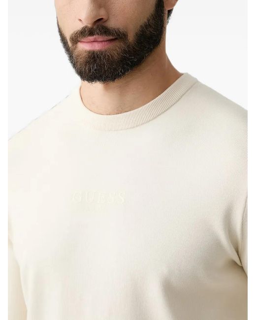 Guess White Logo-Embroidered Crew-Neck Sweater for men