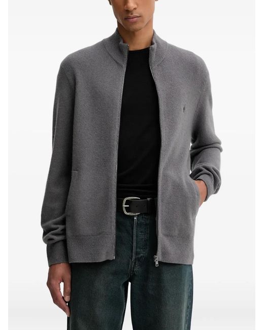 AllSaints Gray Statten Ramskull Zip-Up Cardigan for men