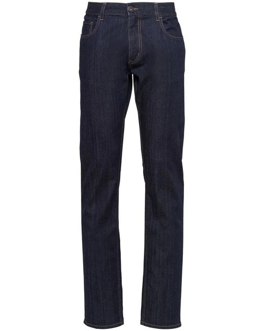 Prada Blue Contrast-Stitch Straight-Leg Jeans for men