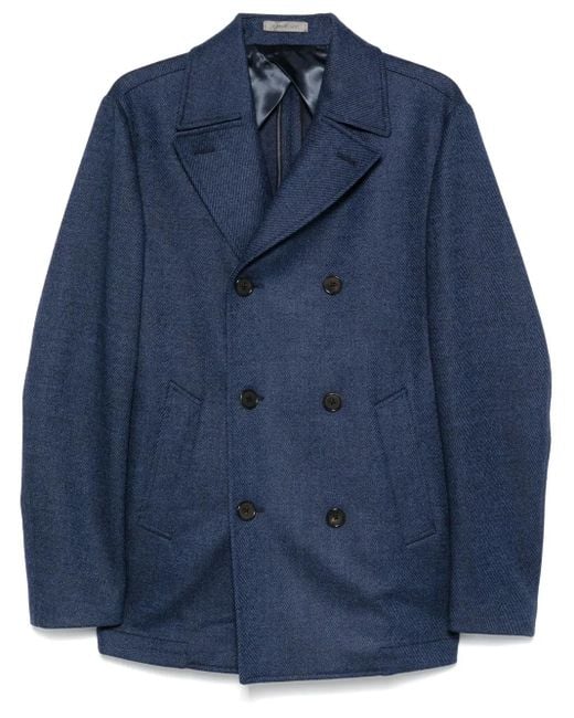 Corneliani Blue Striped Peacoat for men