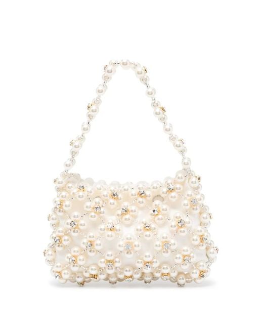 Vanina White Anemone Crystal-Embellished Tote Bag