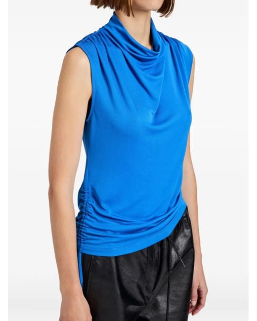 Proenza Schouler Blue Elna Cowl-Neck Drawstring Top