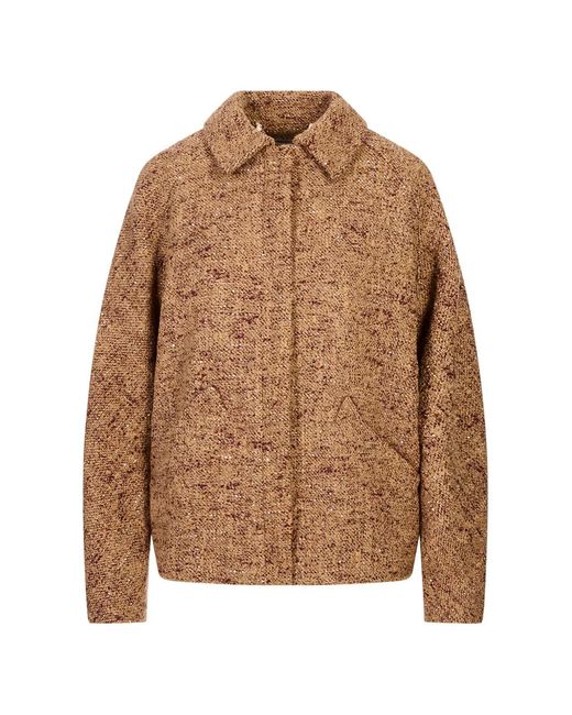 Kiton Brown Sequin-Embellished Bouclé Jacket