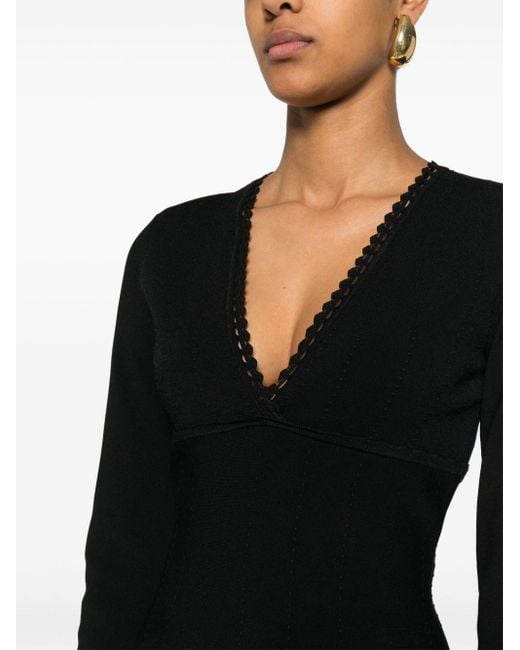 Victoria Beckham Black Plunging V-Neck Midi Dress