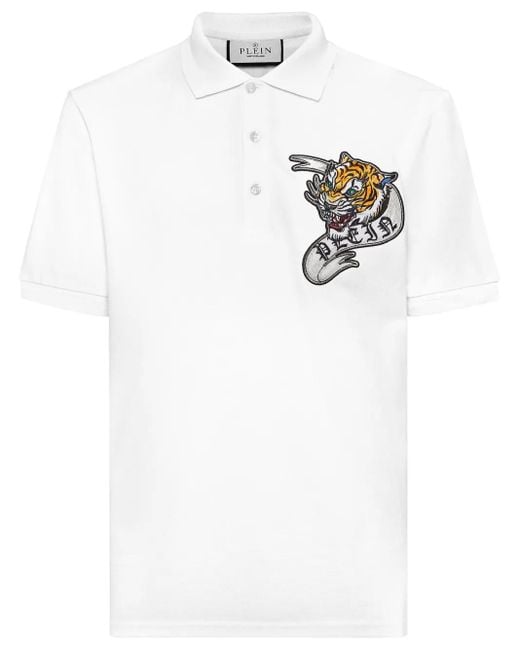 Philipp Plein White Tattoo-Embroidered Polo Shirt for men