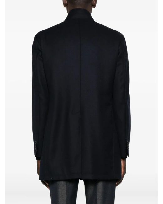 Tagliatore Blue Mandarin-Collar Button Coat for men