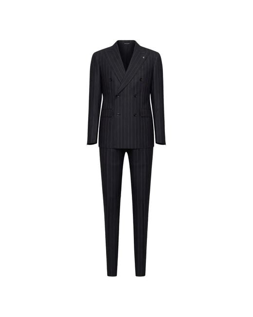 Tagliatore Black Pinstriped Double-Breasted Suit for men