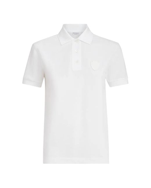 Brunello Cucinelli White Polo En Coton Piqué Stretch Avec Logo