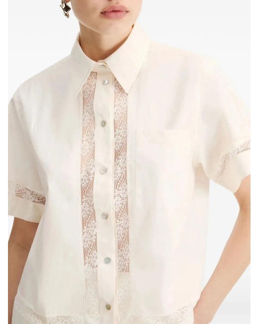 Marella White Lace-Trim Poplin Shirt