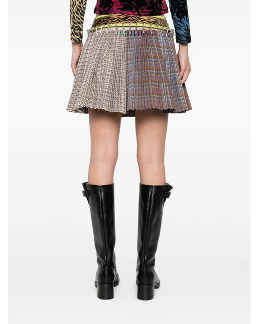 Chopova Lowena Brown Belted Plaid Mini Skirt