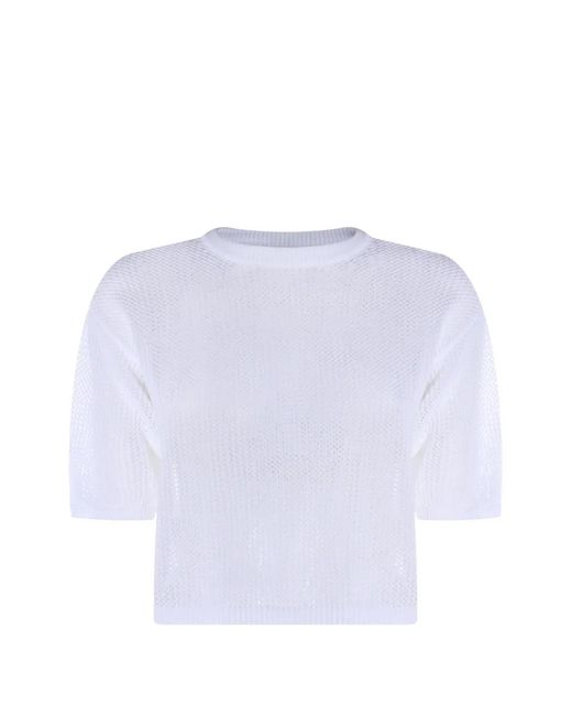 Antonelli White Pointelle-Knit T-Shirt