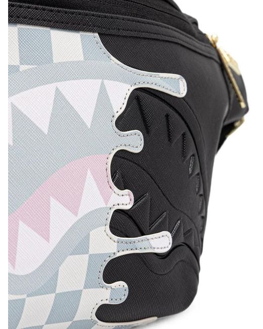 Sprayground Black Checkered Shark-Motif Belt Bag