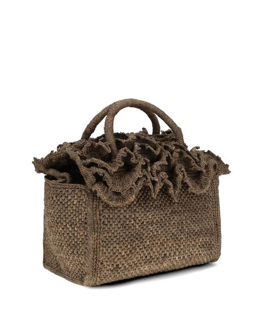 IBELIV Brown Laguna Ruffled Tote Bag