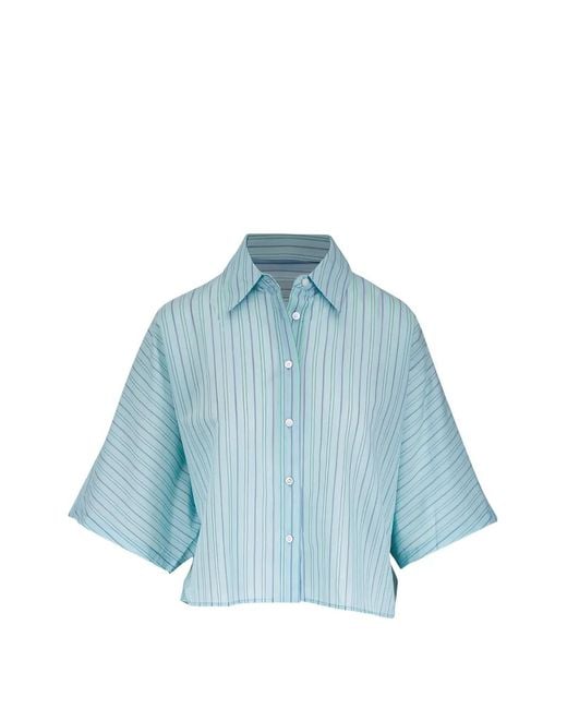 Agolde Blue Merrin Striped Cropped Shirt