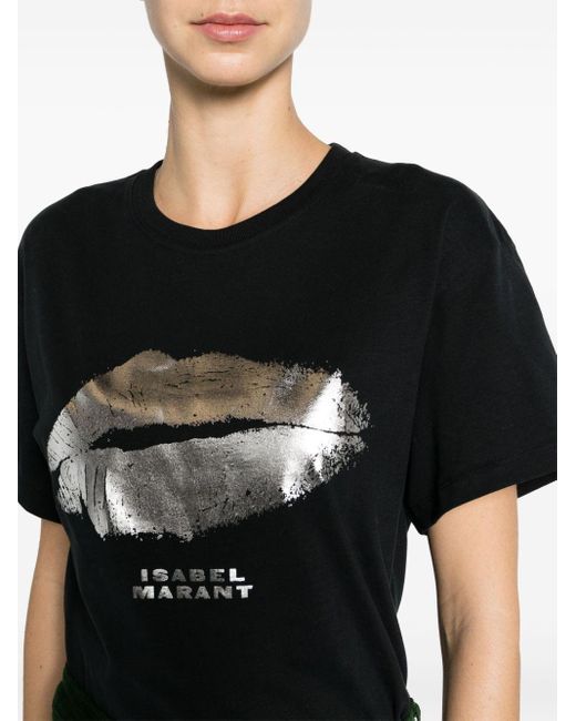 Isabel Marant Black Logo-print Organic-cotton T-shirt