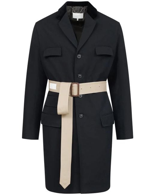 Maison Margiela Black Two-Tone Belted Coat for men