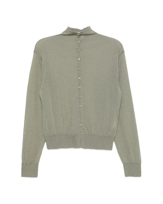 Alysi Green Button-Up Mock-Neck Cardigan