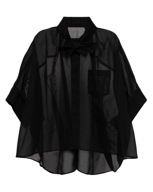 Sacai Black Semi-transparentes Hemd mit asymmetrischem Saum