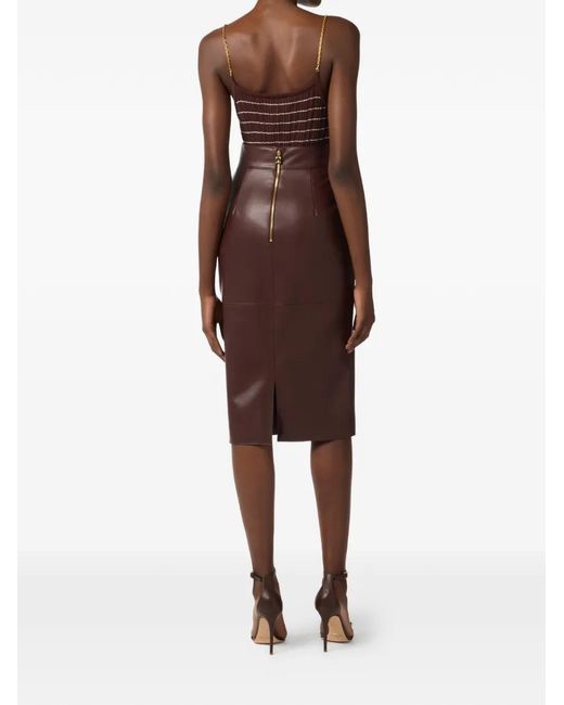 Elisabetta Franchi Purple Logo-Belt Midi Skirt