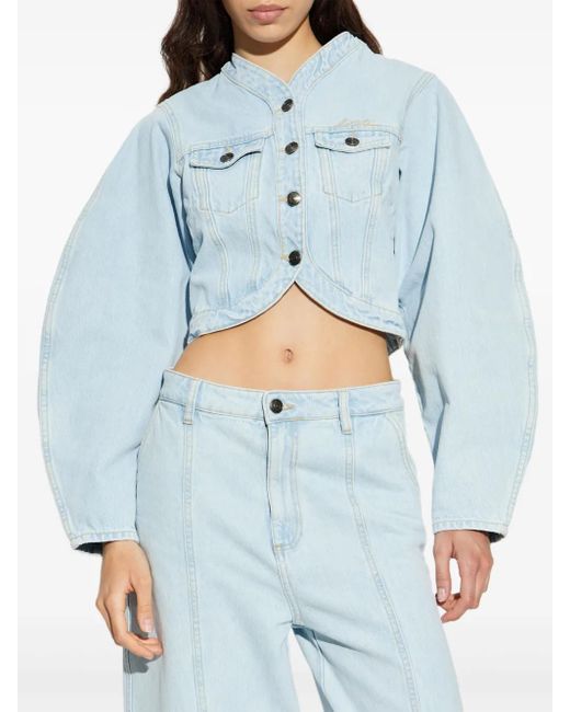 ROTATE BIRGER CHRISTENSEN Blue Cropped Denim Jacket