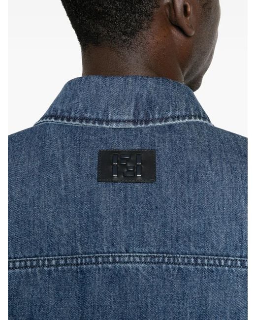 Fendi Blue Logo-Patch Denim Jacket for men