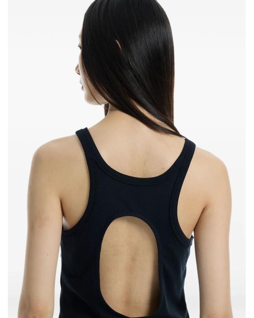 determ Blue Ribbed Open-Back Tank Top
