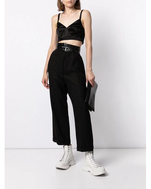 McQueen Black Spaghetti-Strap Crop Top