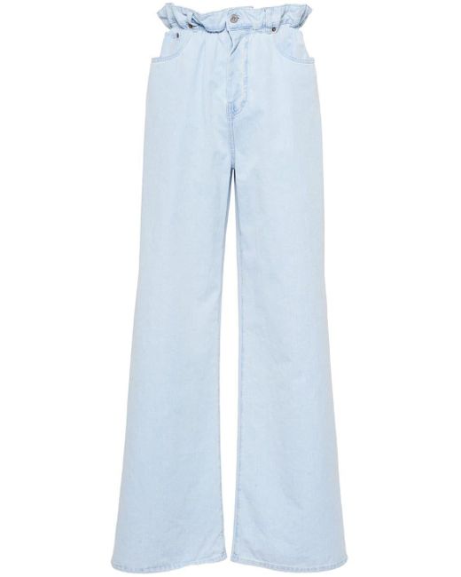 Miu Miu Blue Ruffled Wide-leg Jeans