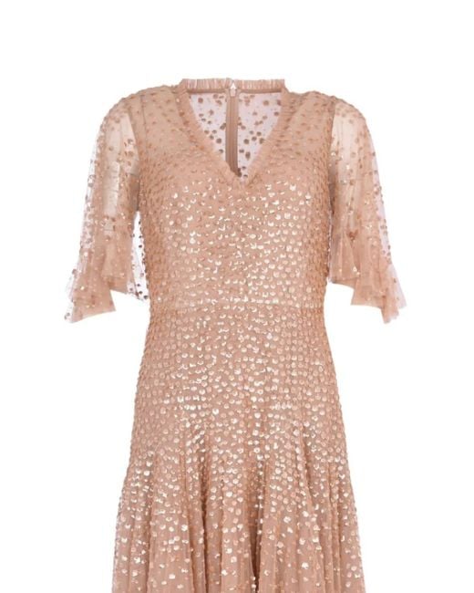 Needle & Thread White Dappled Sequin Cape V-Neck Maxi Dress