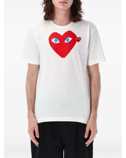 COMME DES GARÇONS PLAY White Printed T-Shirt And Logo Patch for men