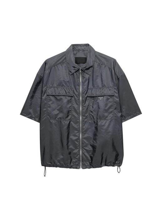 Prada Gray Short-Sleeved Light Re-Nylon Shirt for men