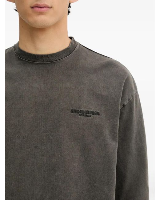 Neighborhood Gray Logo-Embroidered Long-Sleeve T-Shirt for men