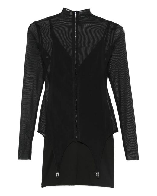 Axel 113 Black Backstage Mesh Long-Sleeve Mini Dress