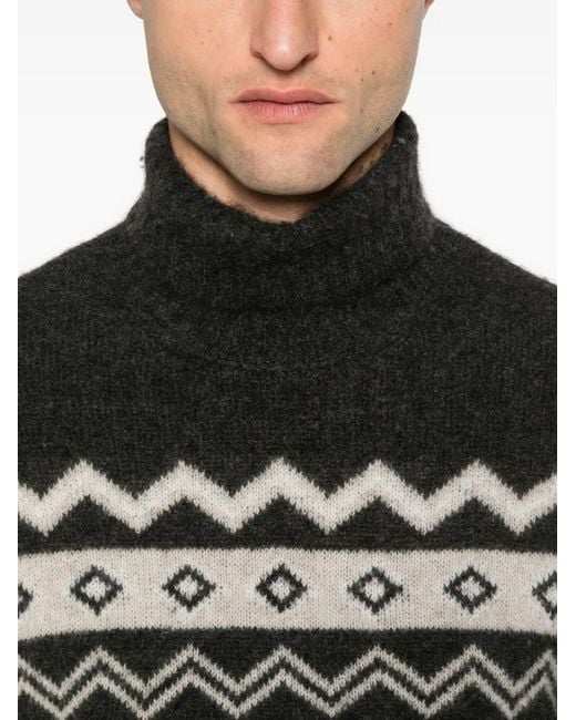 Eleventy Black Turtleneck Jacquard Sweater for men