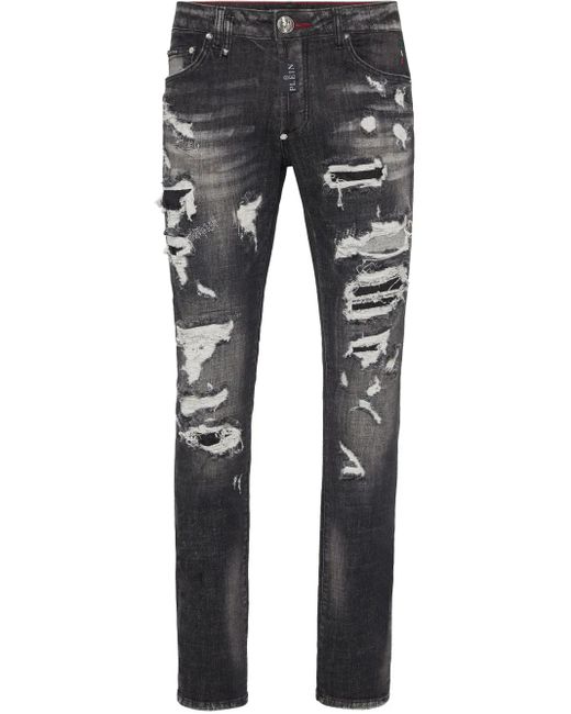 メンズ Philipp Plein ダメージ ジーンズ Gray